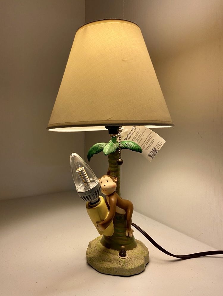 Rare Unique Lamp Monkey Banana And Palm Tree- Baby Room Decor 12”