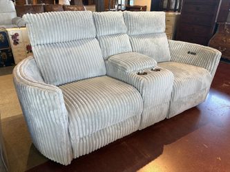 Plush Channeled 79″ Power Glider Console Loveseat With USB in Mega Grey