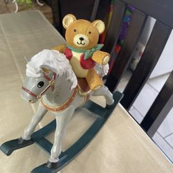   VTG.  Rocking horse teddy bear figurine 8 x 8 1/2”