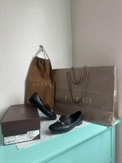 Gucci serial#370229 Twiggy Calf NERO Horsebit Leather Flats-size 36-used