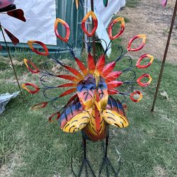 Metal Peacock Spinner, Yard Art, Garden Decor