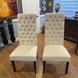 Two upholstered white dining room and chair, chairs or side chairs