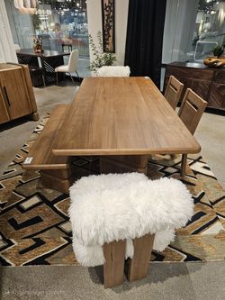 Casual 6 Pc Acacia wood Dining Set with double pedestal table