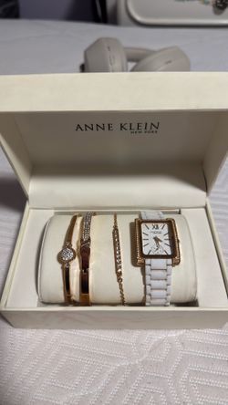Anne Klein Rose Gold & White Watch with Bracelets