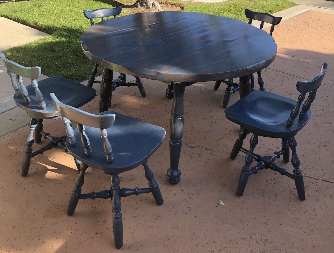 MCM Vintage Solid Wood Dining Table With 5 Swivel Pub Chairs
