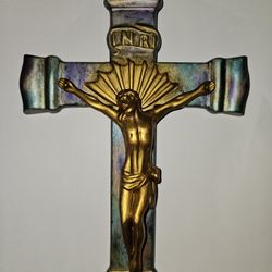 Hand Gilded Pewter Crucifix 