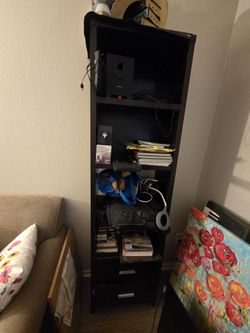 Tall Dark Wooden BOOKCASE WITH DRAWERS