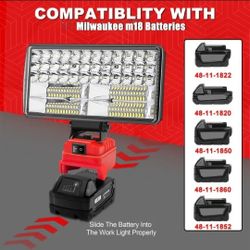 NEW SUPER BRIGHT WORK LIGHT ADAPTER FOR MILWAUKEE M18 18V Portable Flood Work Light w/2 USB PORTS