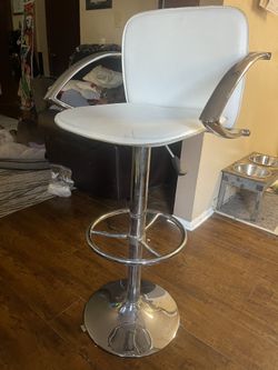 Adjustable Barstool/Chair, White Leather Chrome Base