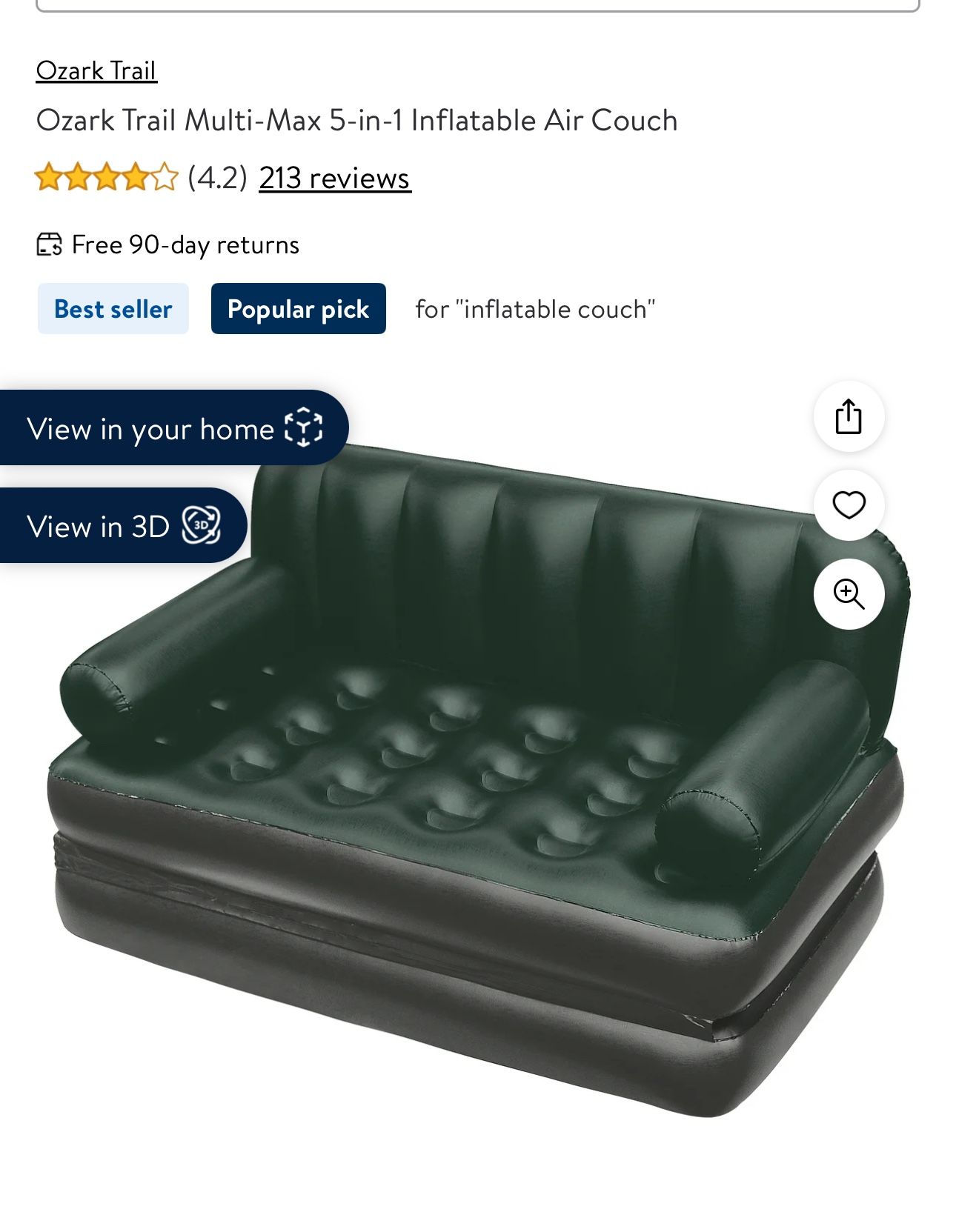 Ozark Trail 5 In 1 Inflatable Love Seat