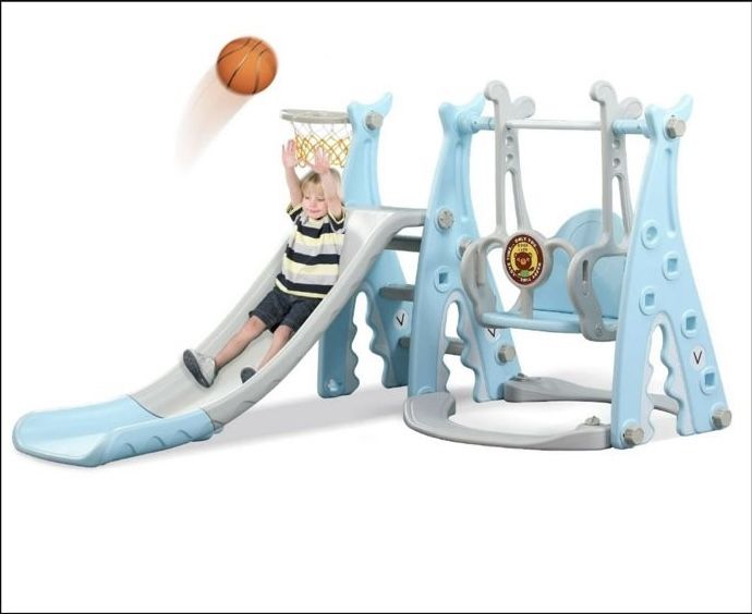 Ealing 4 in 1 Toddler Swing and Slide Sets for Age 1-3 Swing Playset with Climber,Basketball Hoop ,Blue V059