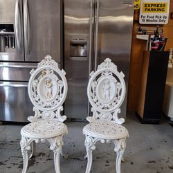 All White Vintage Heavy Duty Cast Iron Garden Chairs with beautiful design for sale

- Faces designed on legs
