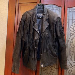 Ladies Vintage Fringed Wilson Leather Coat Size S