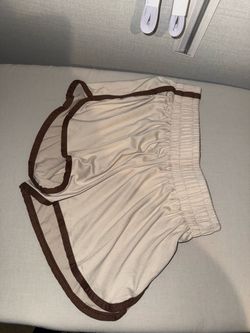 Cream Athletic Shorts with Brown Trim