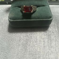 Sterling Silver Marcasite Garnet Cz Ring Sz 7