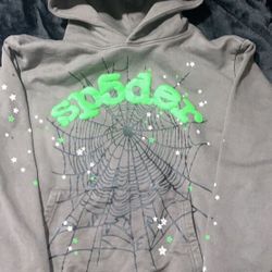 Sp5der Grey And Green Hoodie