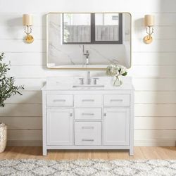 48-Inch White Single Sink Bathroom Vanity with Storage – Modern & Functional Design，18048SWH