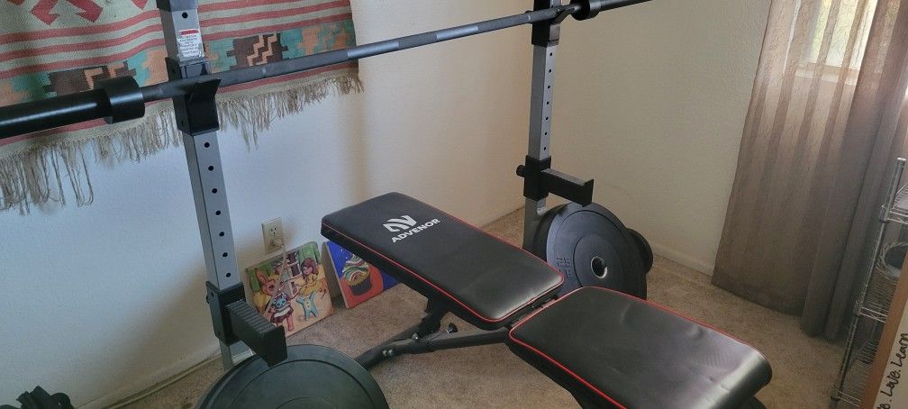 Olympic Bar, Bench, Rack & Weights