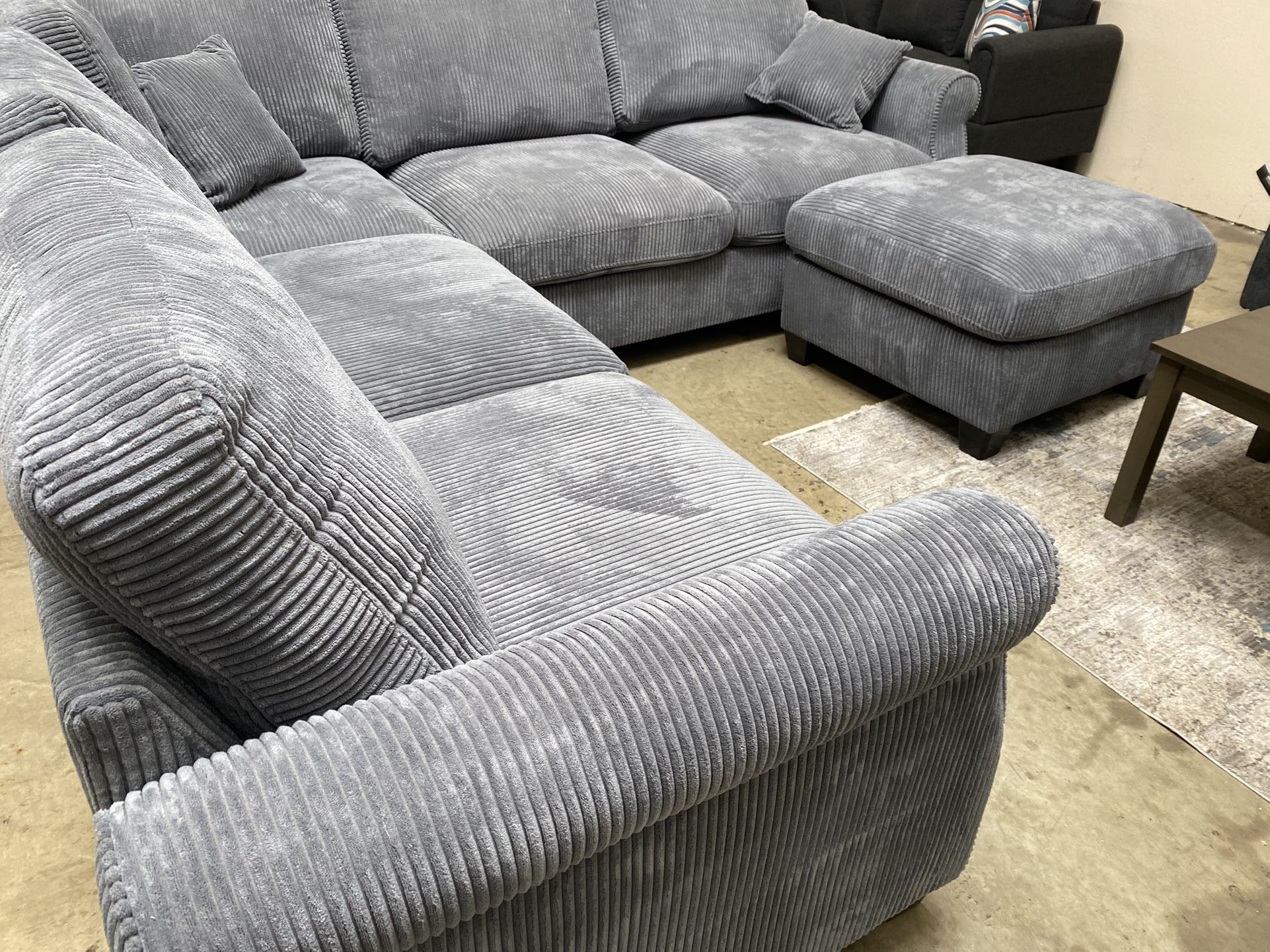 Farmhouse 4pc Sectional Includes Ottoman Plush Wide Wale plush Corduroy 99x99