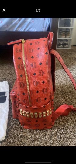 Red mcm backpack