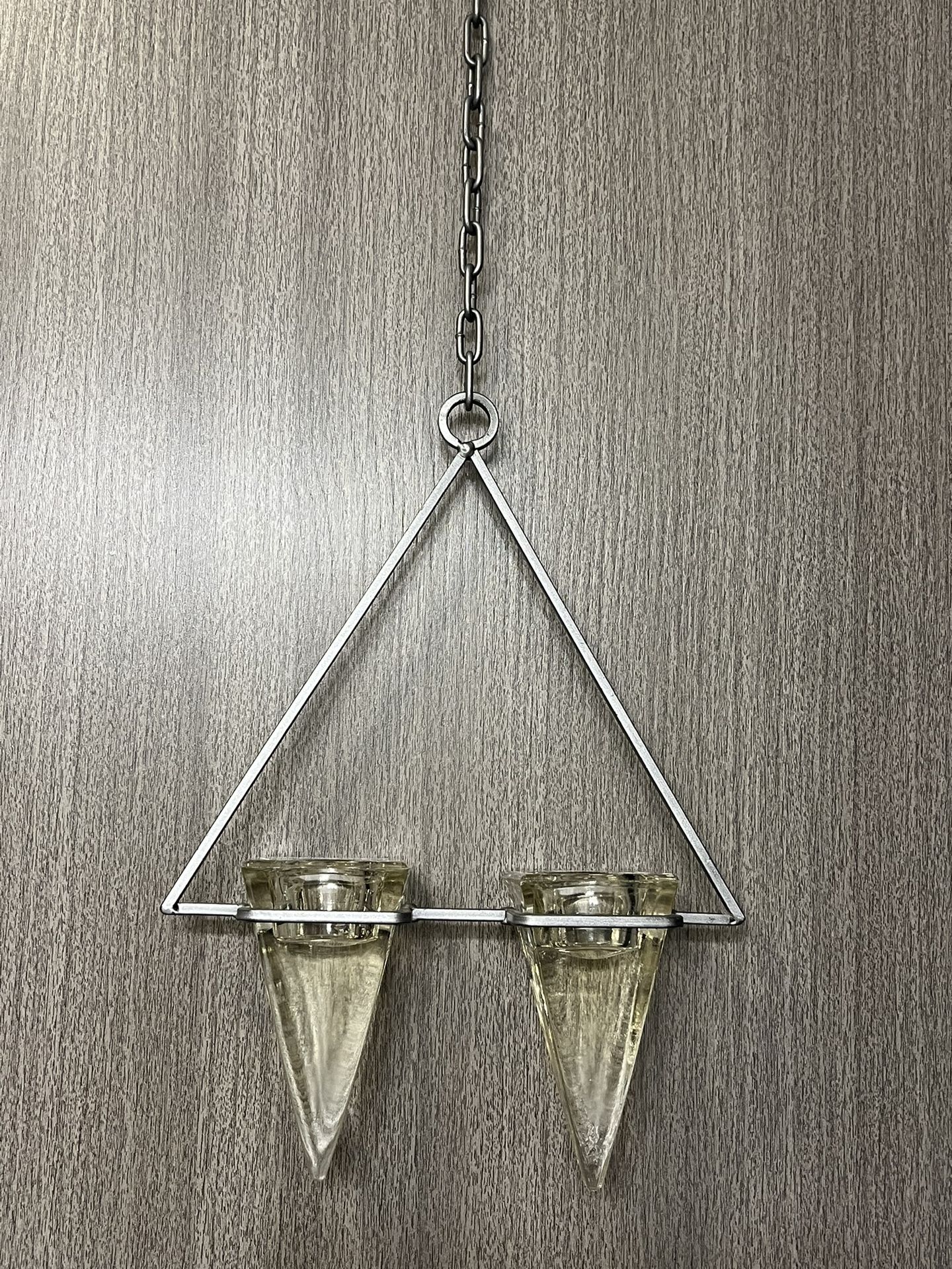 Metal And Glass Brutalists Triangular Votive Candle Holder 