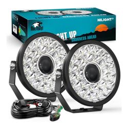 ☆ Nilight 9 Inch LED Offroad Driving Lights with DRL 2 PCS 160 W Round Hyper Spot Beam Offroad Light w/ 12 AWG DT Connector Wiring Harness Kit for Jee