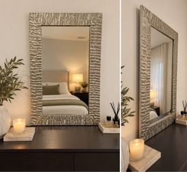 Wall Mirror with Silver Textured Frame