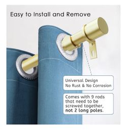 New Curtain Rods for Windows 16 to 144 Inches Adjustable Length 1 Inch Diameter Window Curtain Rod with Aluminium Finials, Warm Gold