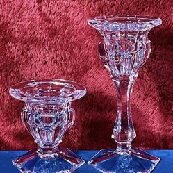 NS5 - Set of 2 ROYAL DOULTON Crystal Glass CONCORD Candle Holders, 4.5”H & 8”H