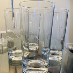 Set Of 4 - 6” Tall Drinking Glasses With Letter “A” Etched