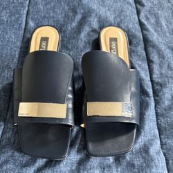 Sergio Rossi Women's fashion flats slide sandals blue leather with Silver detail