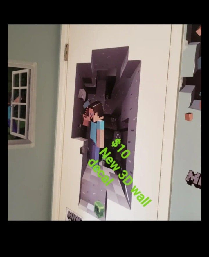 Large 3D Minecraft Wall Sticker 3D Vinyl Removable Wall Cling Decal
