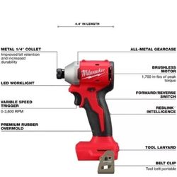 Milwaukee 3650-20 M18 18V Lithium-Ion Brushless Cordless 1/4 In. Compact Impact, NEWEST MODEL,  Bare Tool, Brand New