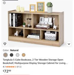 Tangkula 5 Cube 2-Tier Wooden Bookcase Natural