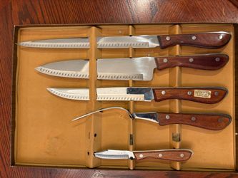 5 Pc Vintage Regent / Swords Stainless Steel Kitchen and Utility Carving Knife Set in Original Box