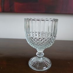 Pressed glass footed compote or candy dish with diamond point pattern