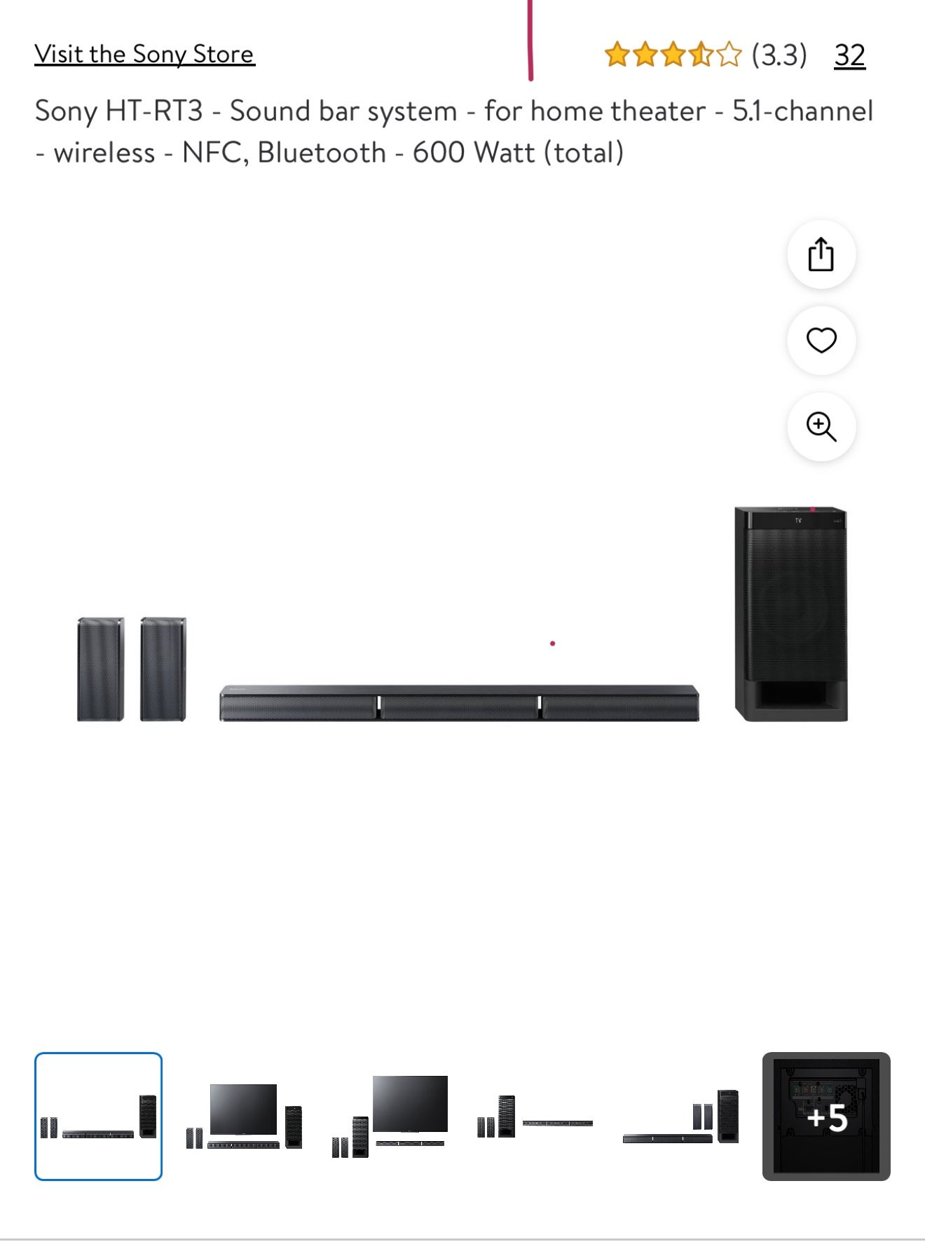 Sony HT-RT3 - Sound bar system - for home theater - 5.1-channel - NFC, Bluetooth - 600 Watt (total)