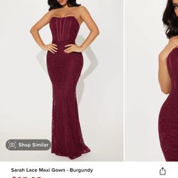 Fashion Nova Perfect For Valentine's Day Sarah Lace Maxi Gown - Burgundy  for Sale in Fontana, CA - OfferUp