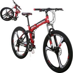 Mountian Bike,26 Inch Folding Mountain Bike, 21 Speed Full Suspension Foldable Bicycle, Dual Disc Brake Folding