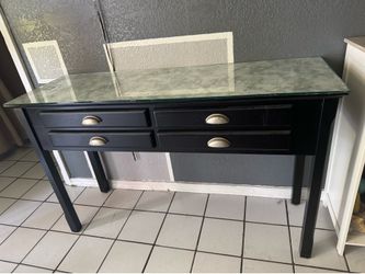 4 drawer console table with glass top