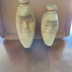 Set of 2 Decorative Candle Holders.Size:small-H:8.5",big one-H-9 3/4.ceramic.