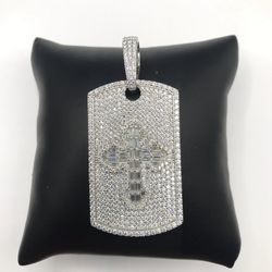 925 Sterling silver 7.50CT MOISSANITE Dog tag Cross Men’s pendant 