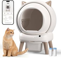 Automatic Cat Litter Box - E2 Self Cleaning Litter Box Smart Robot for Multiple Cats, APP Real-Time Monitor, Weight Monitoring, Safe Anti-Pinch Liners