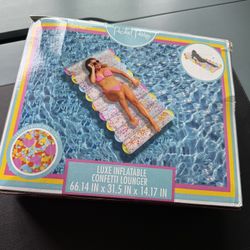 Pool Raft Packed Party Luxe Inflatable Confetti Lounger New In Box Inflatable Pool Raft Ages 14+