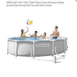 INTEX 26711EP 12Ft X 30ln Prism Frame Premium Above Ground Swimming Pool Set with Filter Pump