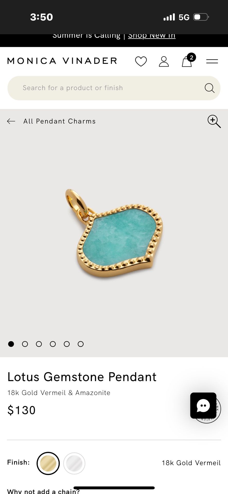Monica Vinader Lotus Gemstone Pendant 18k Gold Vermeil & Amazonite