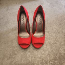 Red Suede Pump Heel Open Toe