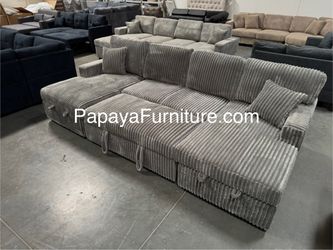 New! 120” Corduroy Sectional Sofa With Pull-out Bed, Sofa Bed, Sectional Couch, Plush Sectional, Sofa, Couch, U-shaped Couch, Large Sectional Sleeper 