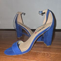 Blue Fabric Ankle Strap High Heels Size 9