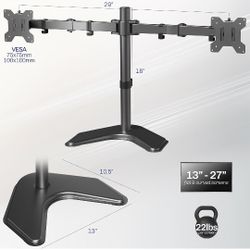 Visalia CA VIVO STAND-V002F Dual LED LCD Monitor Free-Standing Desk Stand for 2 Screens up to 27 Inch Heavy-Duty Fully Adjustable Arms with Max VESA 1